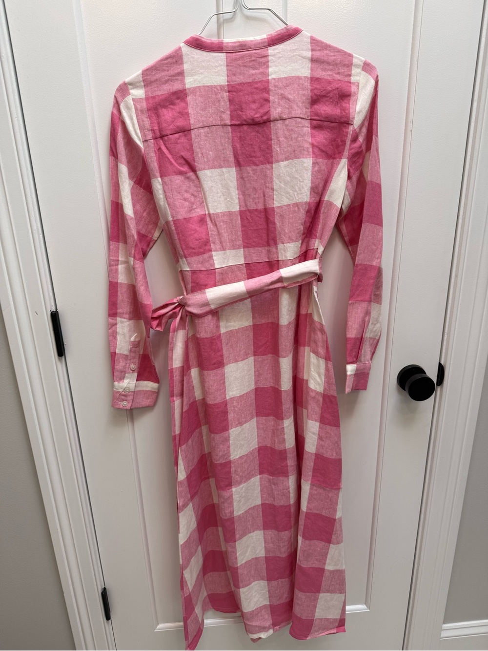 Boden Pink and White Gingham Button-Front Dress with Tie - Picture 3 of 4